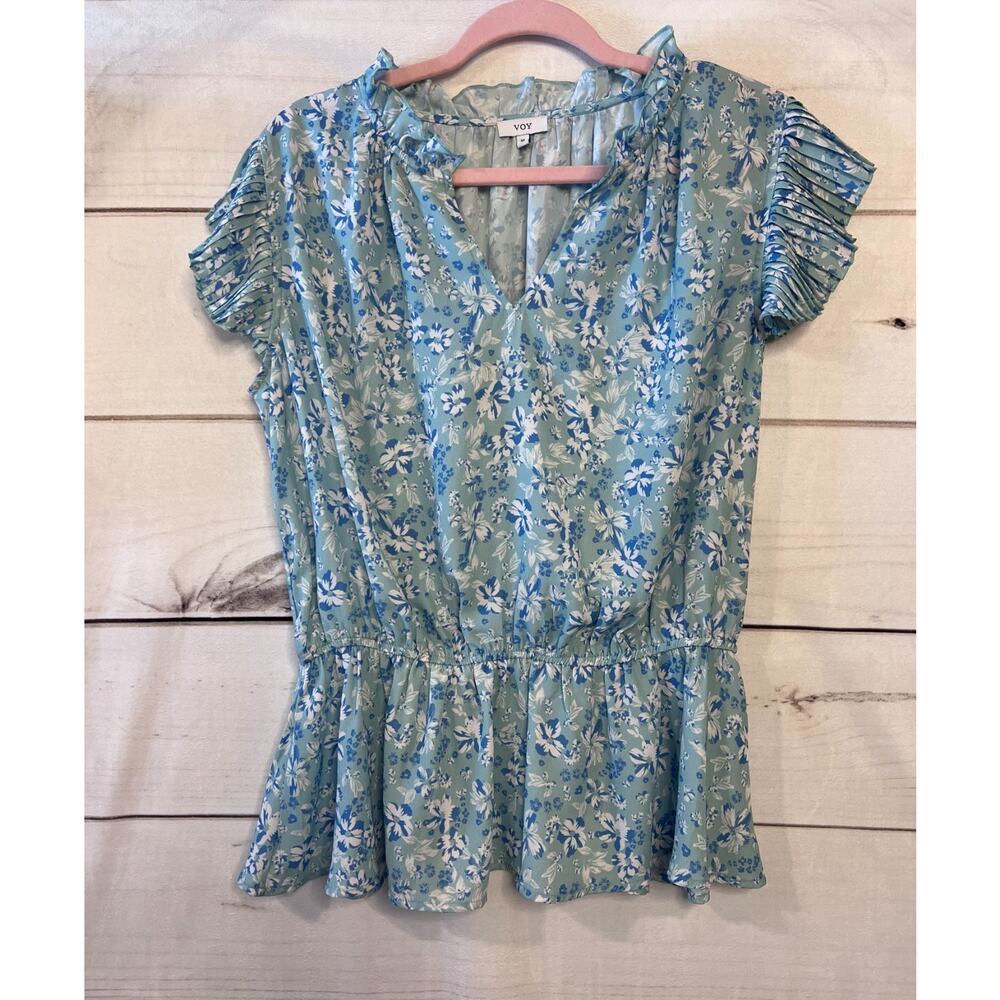 VOY Women's Top Blue Flirty FUN‎ Size MED